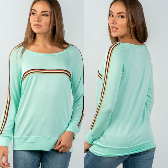 Vine & Love Tops - 💚Mint Top with Multicolored Racer Stripes